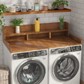 Wood 2 - Tier Washer Dryer Countertop with Edge Rails, 54" W x 27.5" D Washer and Dryer Topper for Laundry Room Organization and Storage, Walnut
