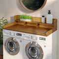 Wood 2 - Tier Washer Dryer Countertop with Edge Rails, 54" W x 27.5" D Washer and Dryer Topper for Laundry Room Organization and Storage, Walnut